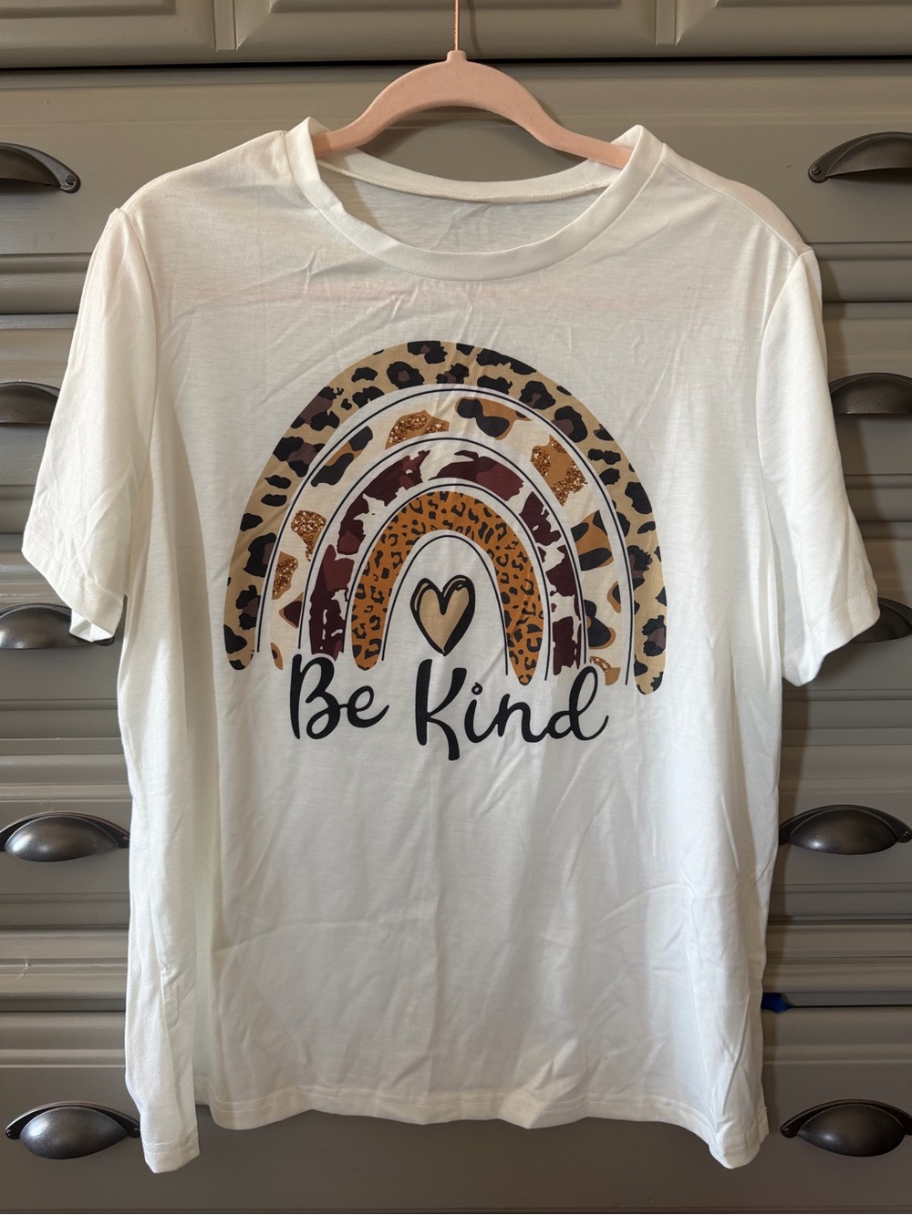Be Kind Leopard Rainbow Graphic Tee - White